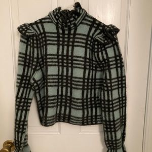 Fuzzy Zara Blue and Black Plaid Sweater